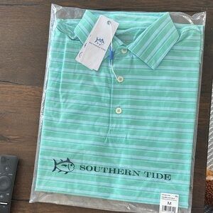 Southern Tide Mint Green Striped Polo Shirt